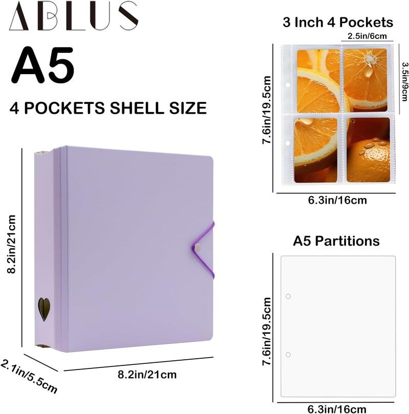 Ablus A5 Kpop Photocard Binder, 2 Ring Binder Photo Album for Fujifilm Instax Mini Camera Polaroid Printer Photo Film, 2x3 inch Kpop Photocard Holder Book with 25 Pages 4 Pocket (Purple) - Image 3